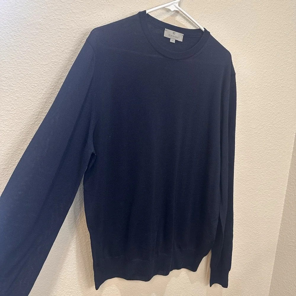 Canali 1934 Mens Navy Sweater Crew Neck 100% Extra Fine Merino Wool Sz 54 XL